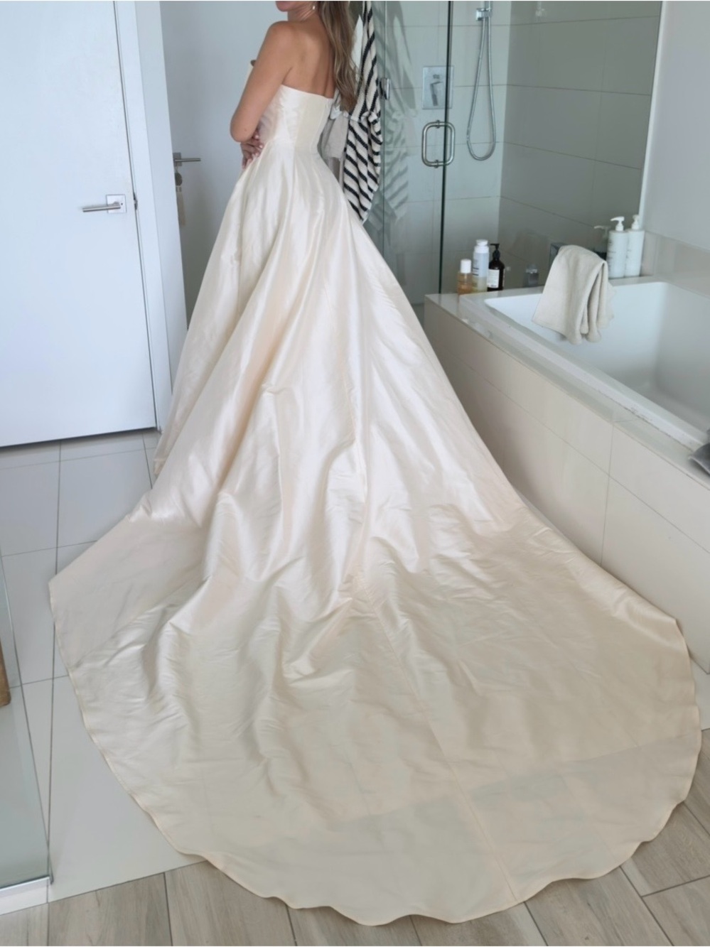 Custom Van der Kooij Champagne Silk Wedding Dress + Veil | Size 4 | Never Worn!